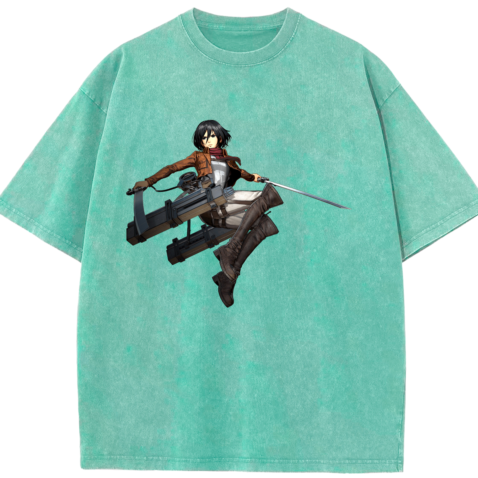 （画像用） 進撃の巨人 ミカサ·アッカーマン Attack on Titan Mikasa Ackerman 綿100% ヴィンテージ風 半袖Tシャツ（フロントプリント）